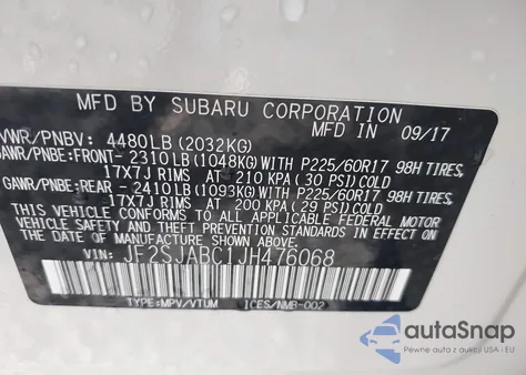 2018 Subaru Forester 2.5I из США, поврежденный, VIN JF2SJABC1JH476068